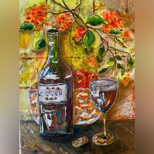 Original acrylic still life painting of wine “Vino Rojo “ 9x12
